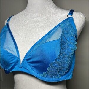 Savage X Not Sorry Microfiber Lace Half Cup Bra 40DD Wildflower Blue NWT Lined